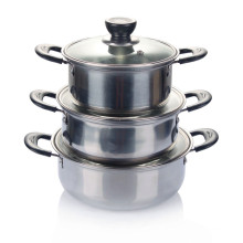 3PCS Stainless Steel Soup Pot with Glass Cover